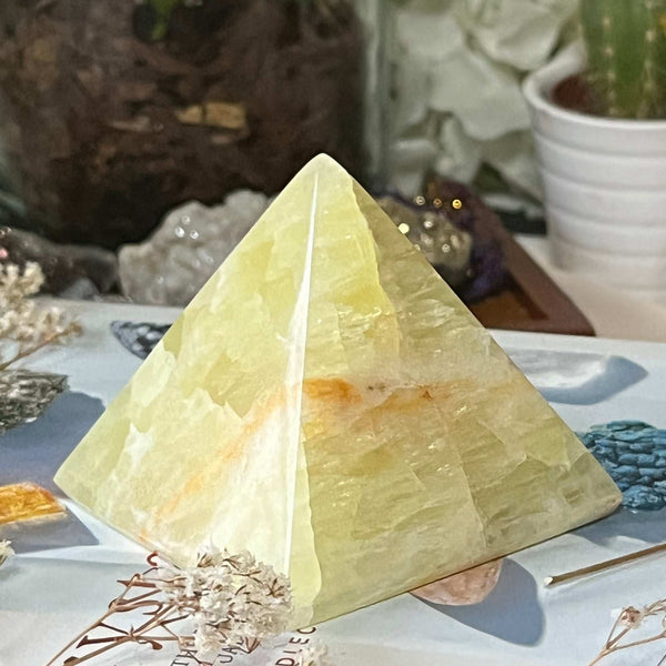 Lemon Calcite Pyramid 2- 6.2cm x 7cm Crystals
