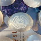 Selenite Etched Chakra Palmstones - Cleansing & Purification Crystals