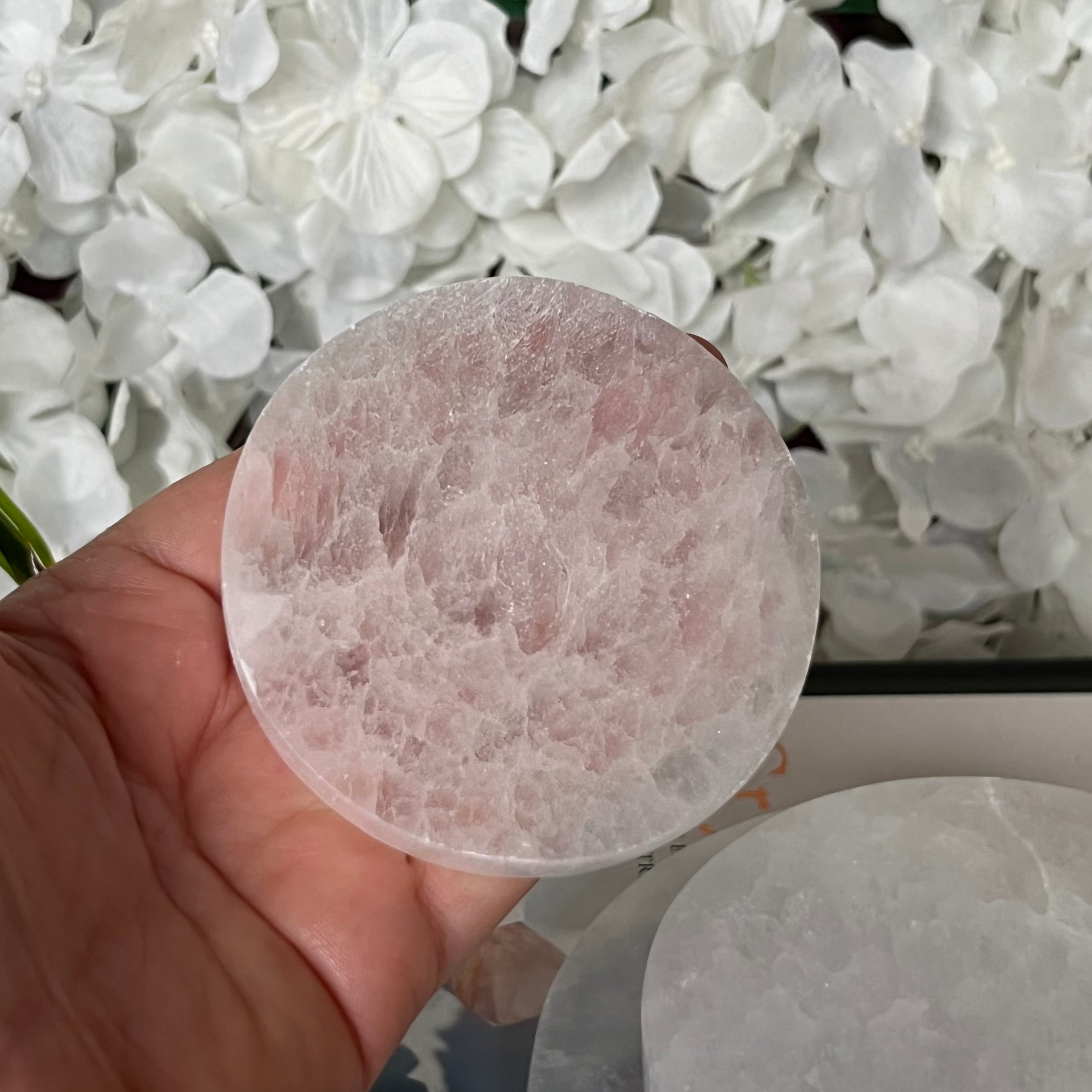 Selenite Round Charging Plate/ Disc - Cleansing & Purification Polished - 7cm x 1.5cm Crystals
