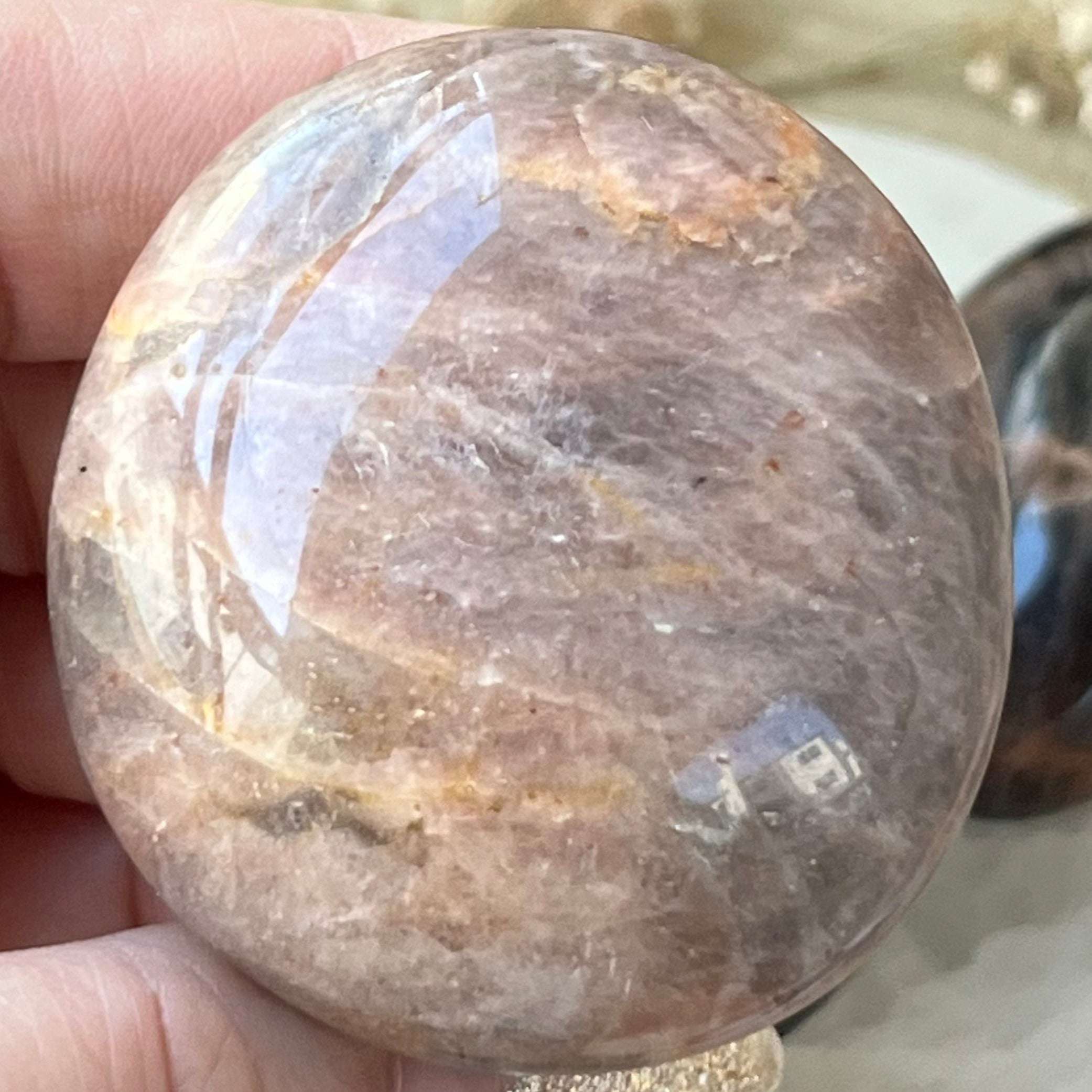 Black Moonstone Palmstone - New Beginnings & Protection 2- 4.9cm x 4.6cm Crystals
