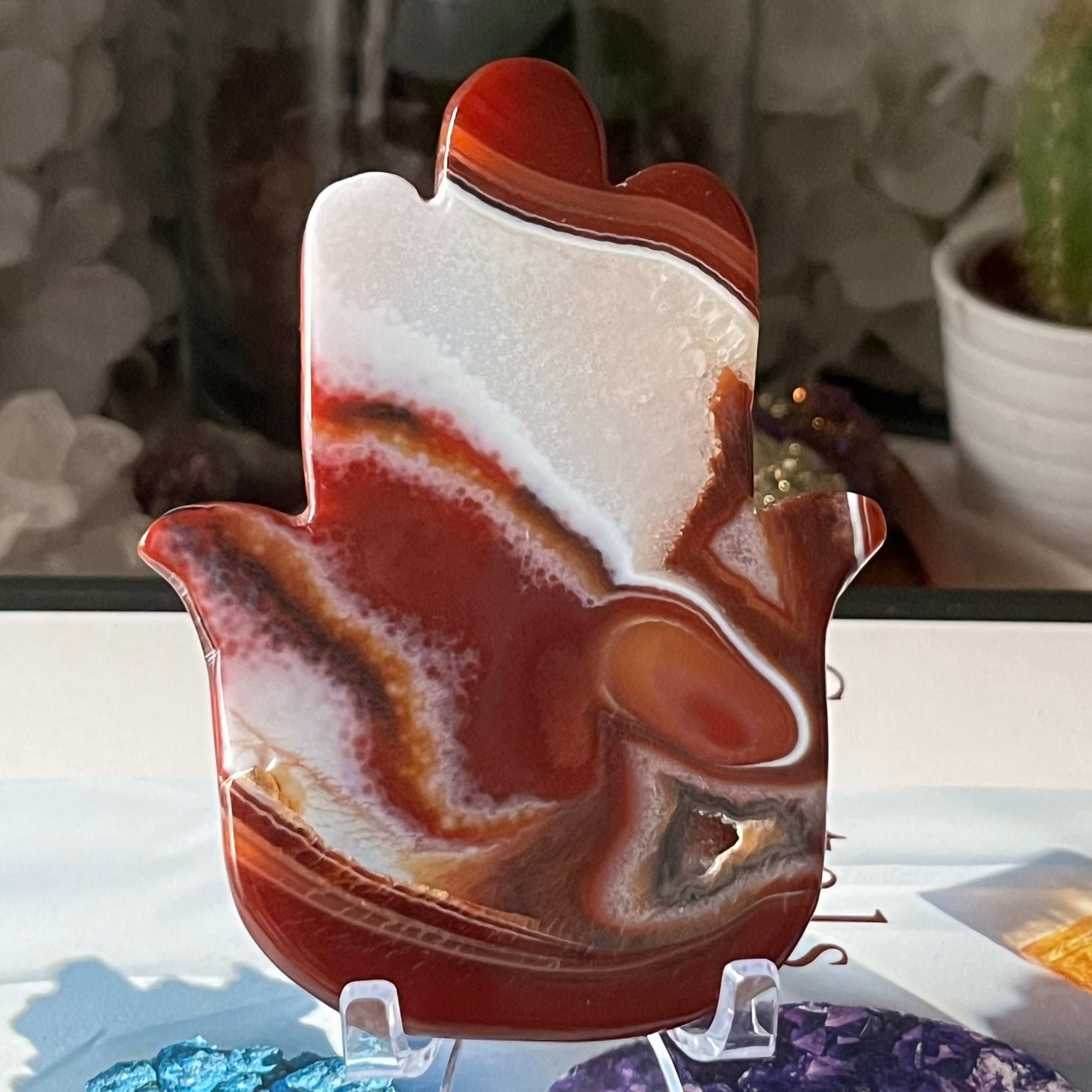 Carnelian Hamsa Hand (Hand of Fatima)- Vitality & Courage 10.6cm x 7.8cm Crystals