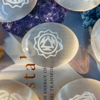 Selenite Etched Chakra Palmstones - Cleansing & Purification Crystals