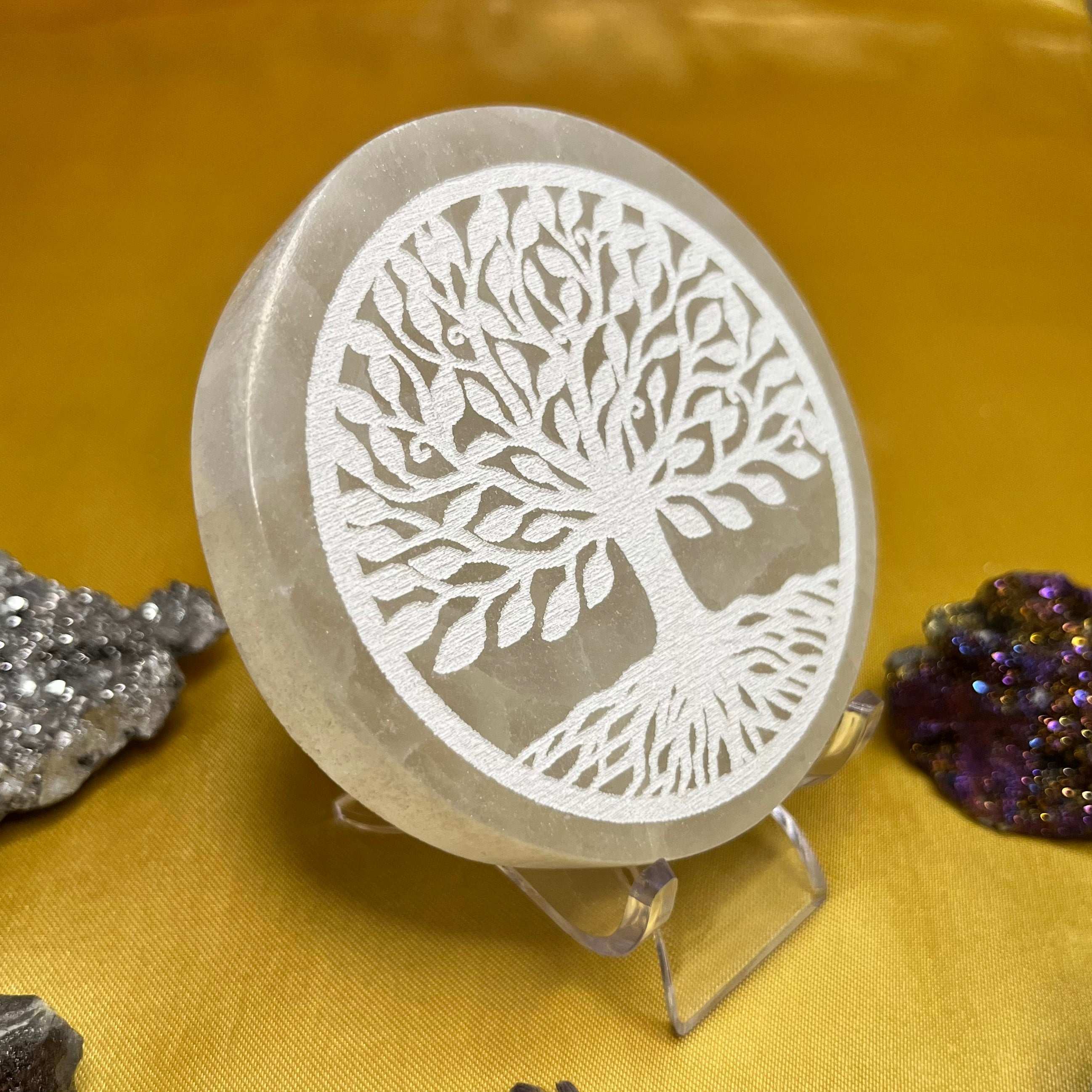Selenite Tree of Life Charging Plate - Cleansing & Purification Crystals
