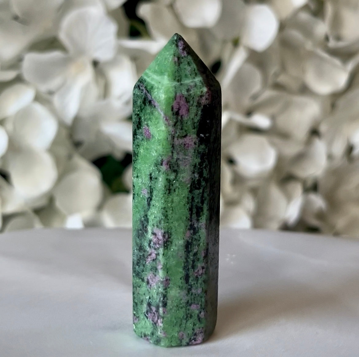 Rubycrosite (Ruby in Zoisite) Polished Point - Energising Harmony 6.8cm x 2cm Crystals