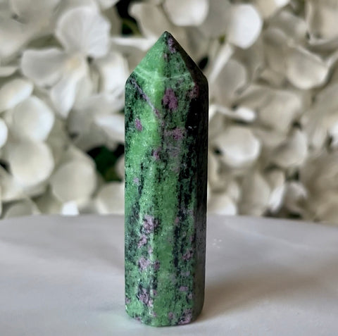 Rubycrosite (Ruby in Zoisite) Polished Point - Energising Harmony 6.8cm x 2cm Crystals