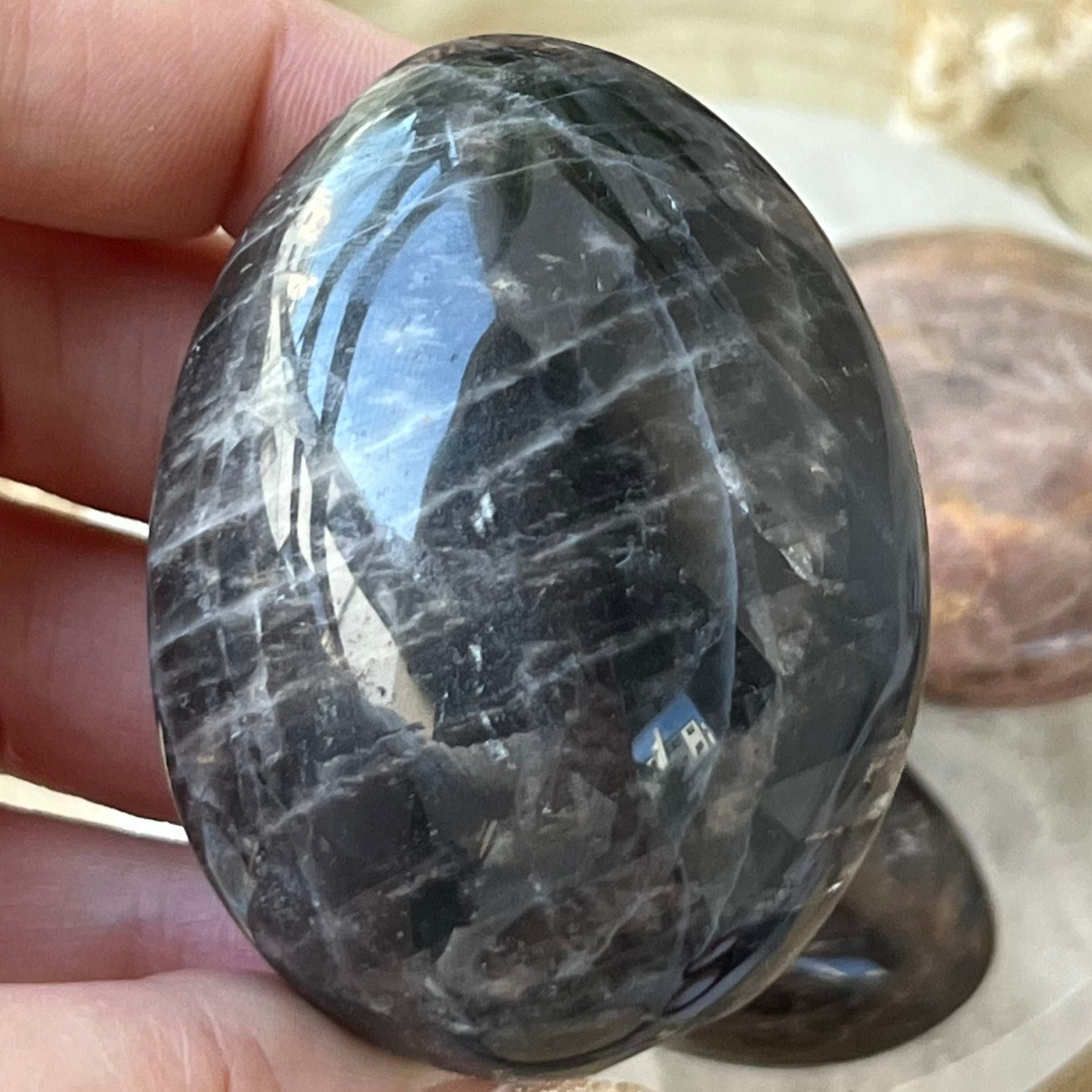 Black Moonstone Palmstone - New Beginnings & Protection 3- 5.7cm x 4.3cm Crystals