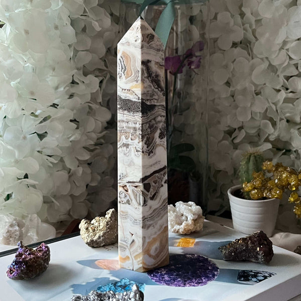 Dendritic Yellow Calcite Tower Point - Accomplishments & Purpose Crystals