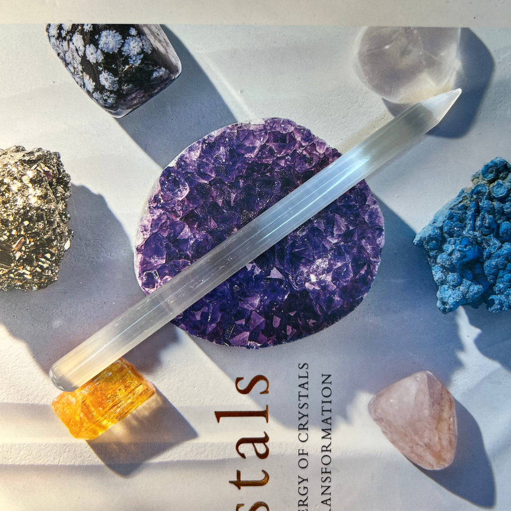 Selenite Round Point Wand - Cleansing & Purification Thin Pencil Wand- 13cm Crystals