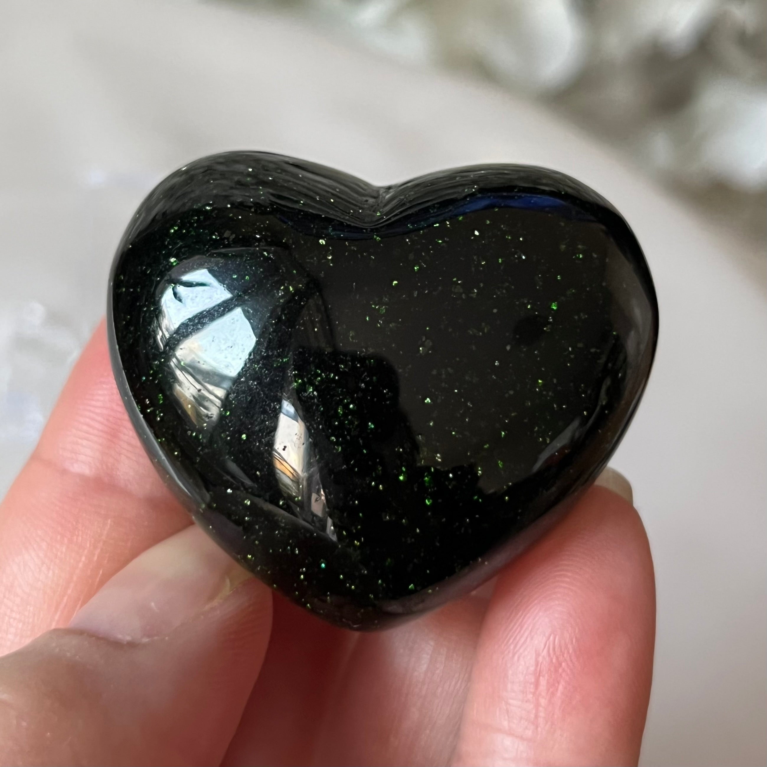 Green Goldstone Heart Crystals