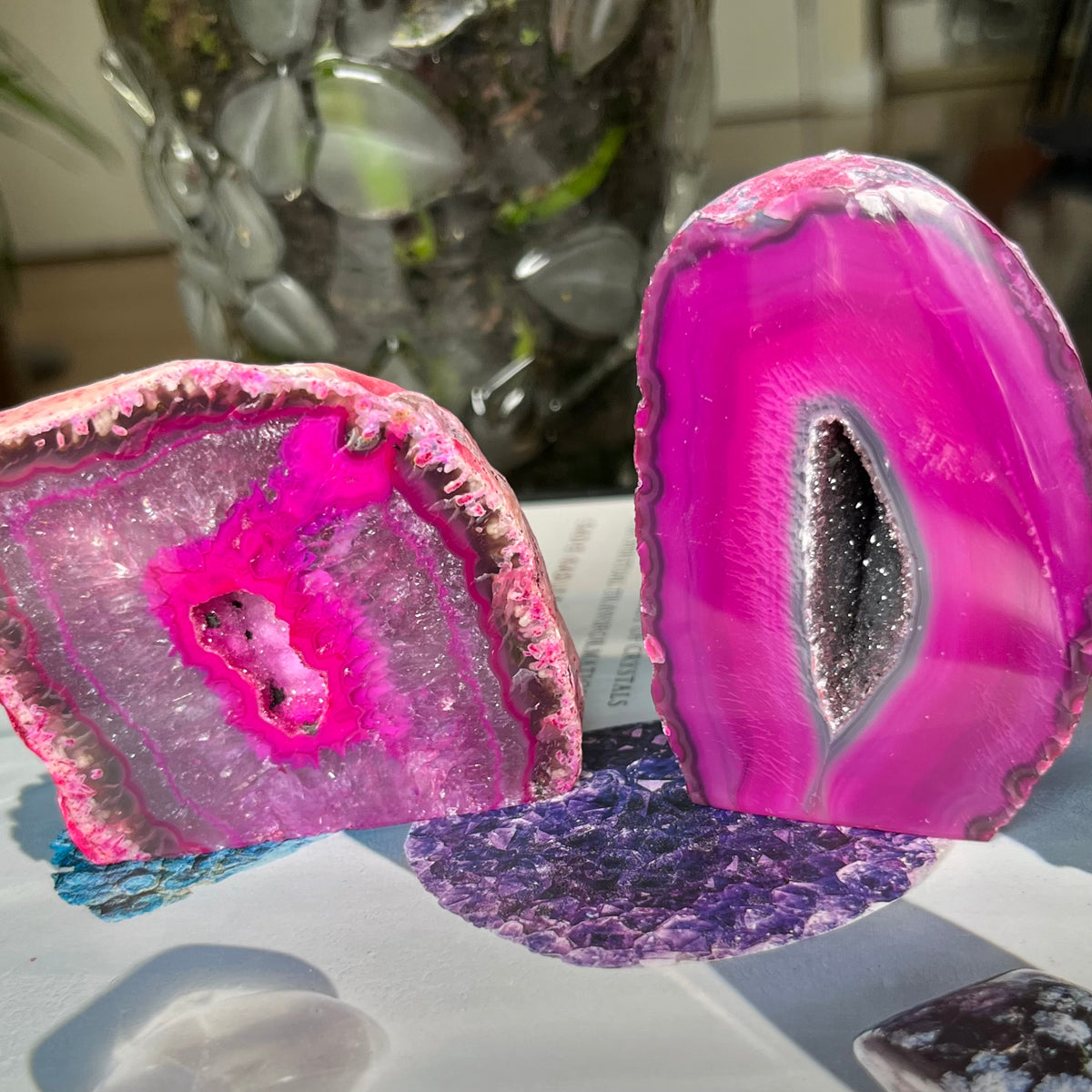 Pink Agate Cut Base Geode - Emotional Balance & Love