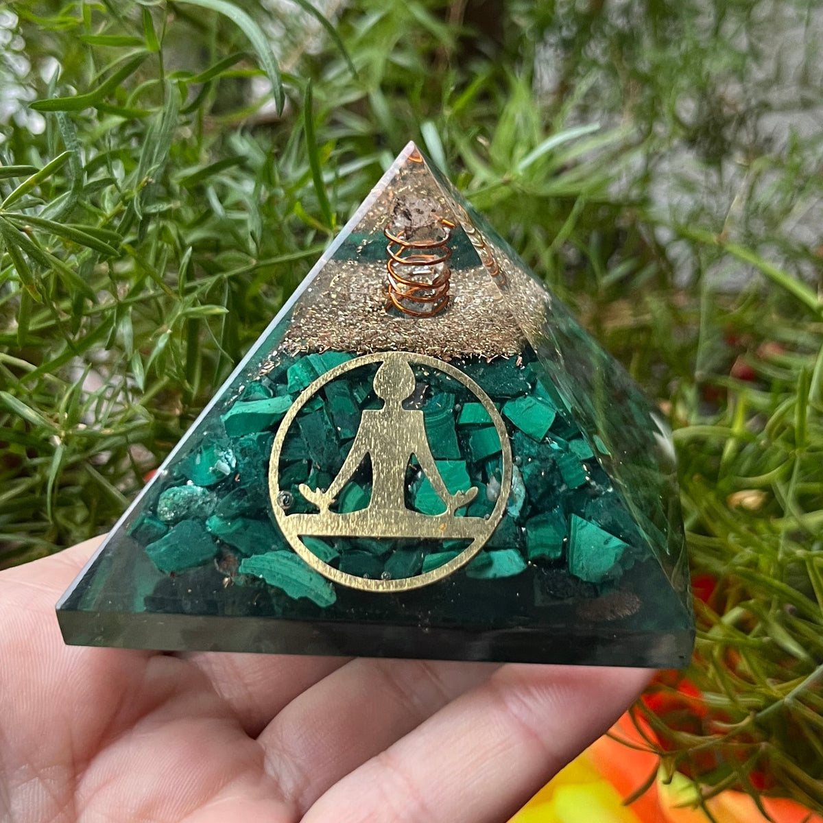 Malachite Meditation Man Orgonite Pyramid