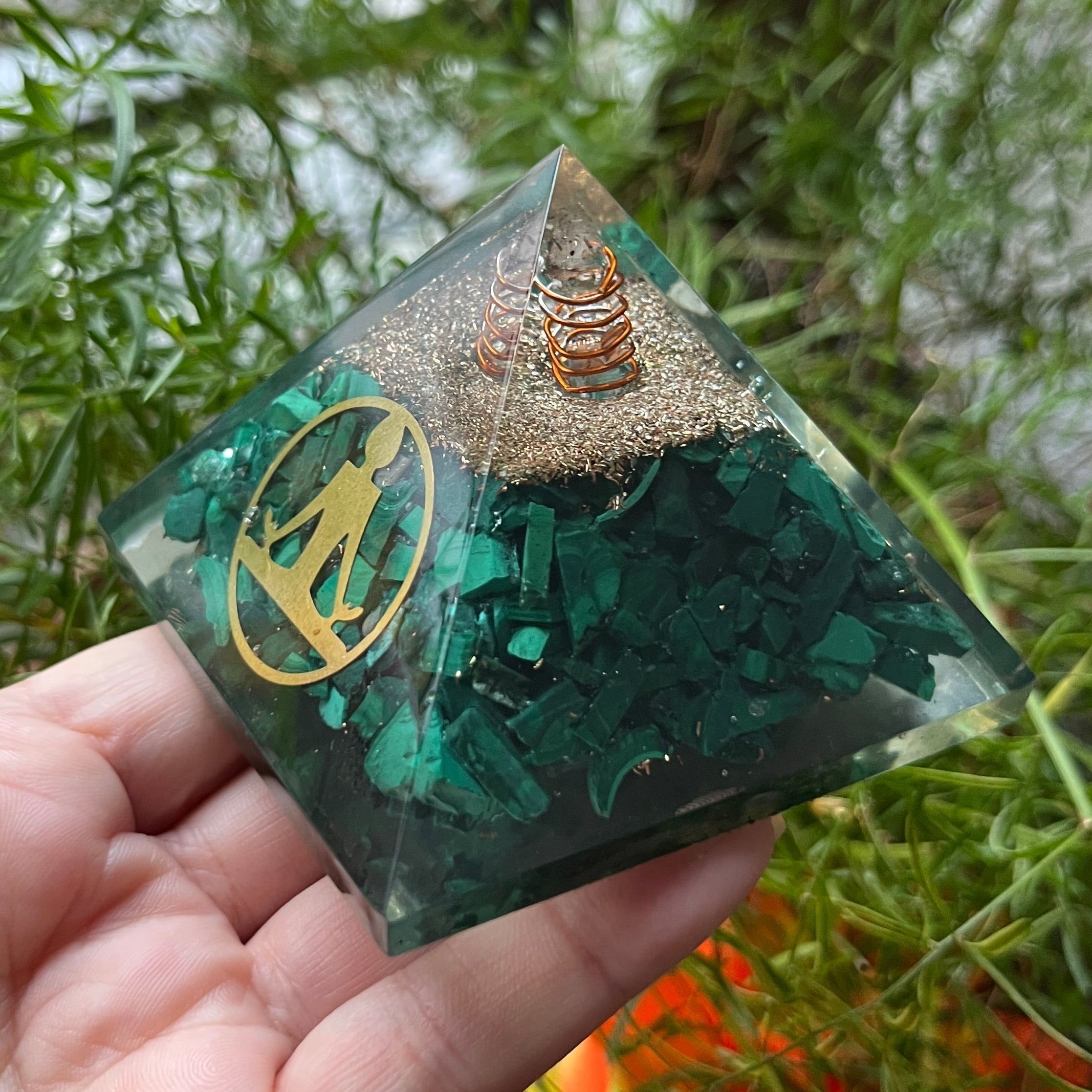 Malachite Meditation Man Orgonite Pyramid