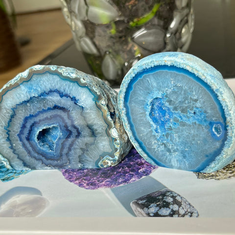 Blue Agate Cut Base Geode - Peace & Happiness