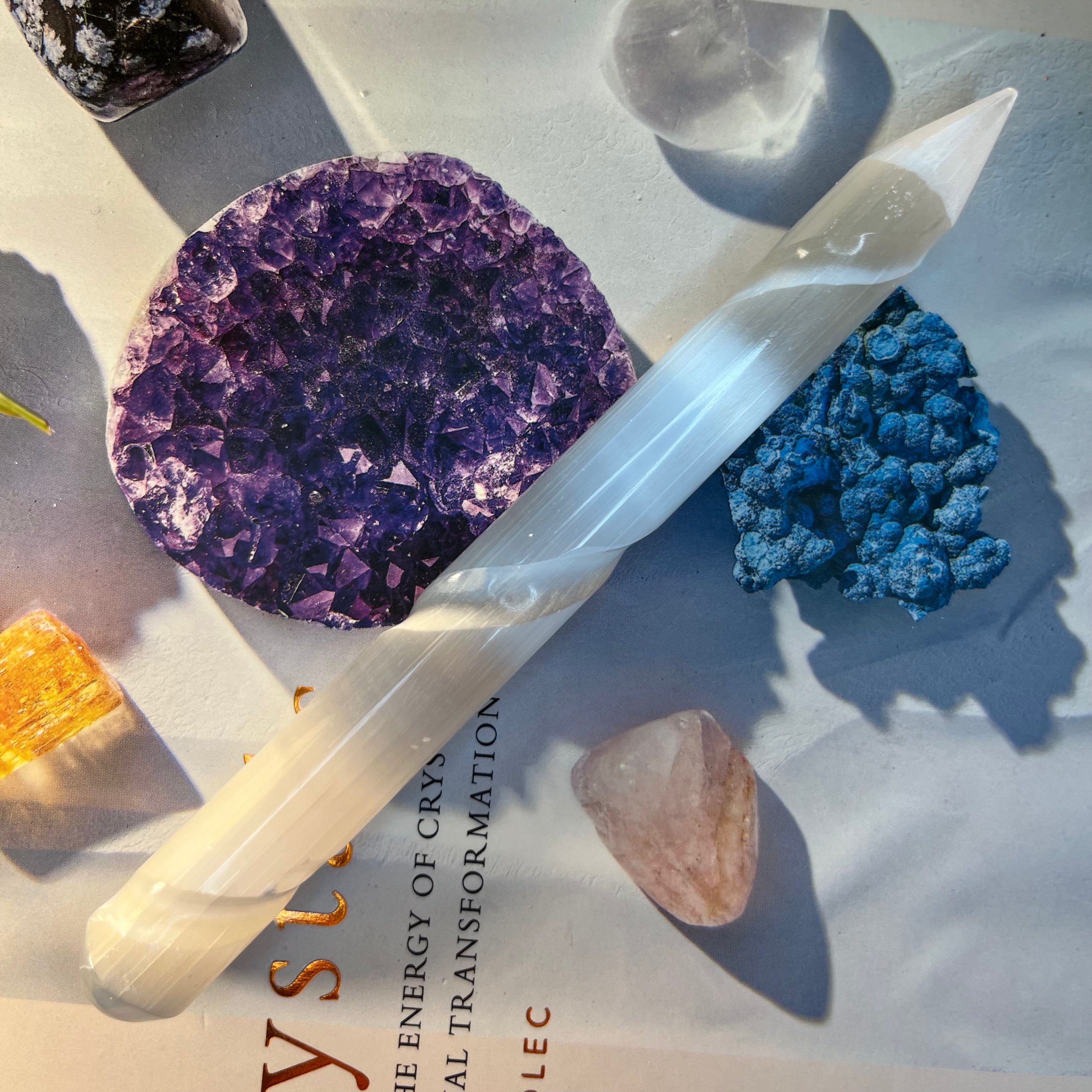 Selenite Spiral Wand - Cleansing & Purification 15cm Crystals