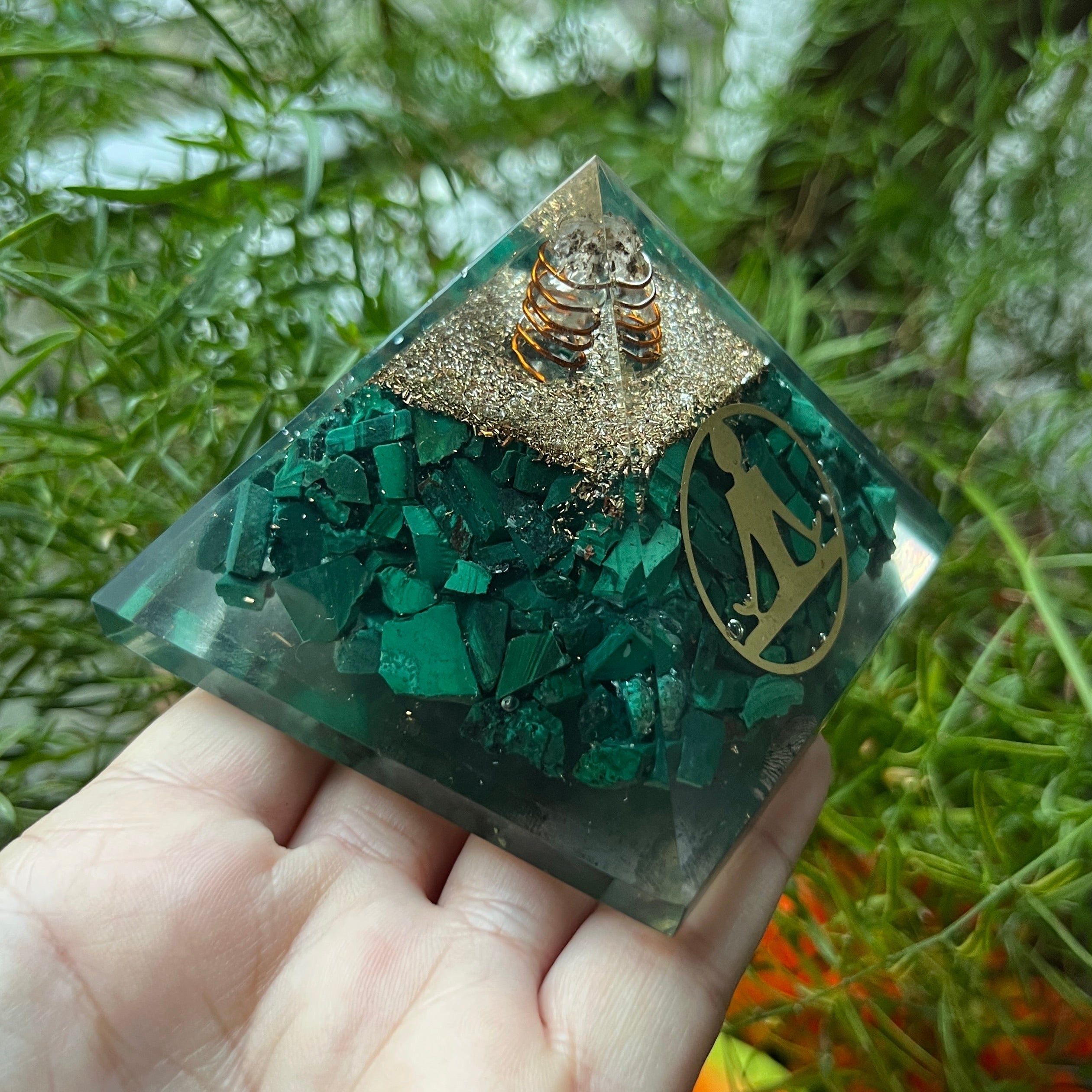 Malachite Meditation Man Orgonite Pyramid