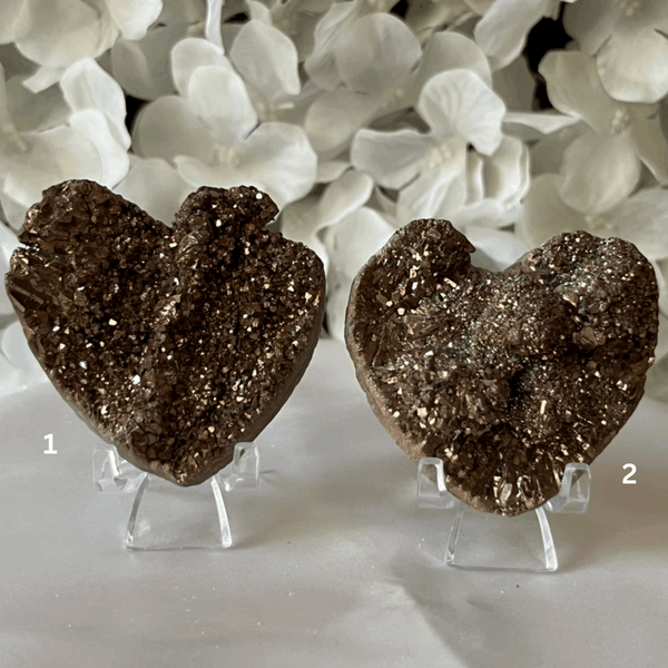 Gold Titanium Coated Drusy Heart Crystals