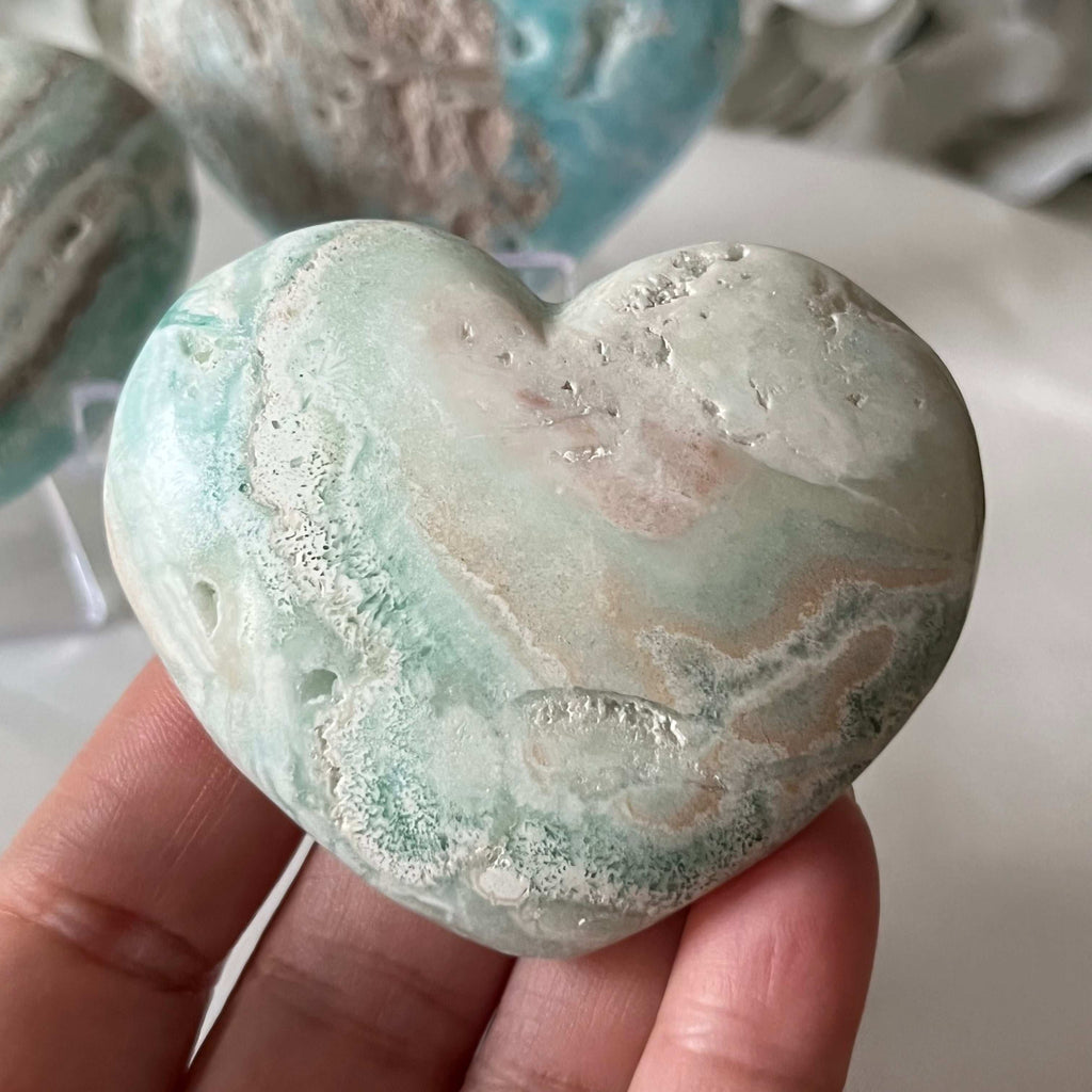 Caribbean Calcite Heart - Spiritual Growth & Self-Confidence 2- 6.2cm x 5.1cm Crystals
