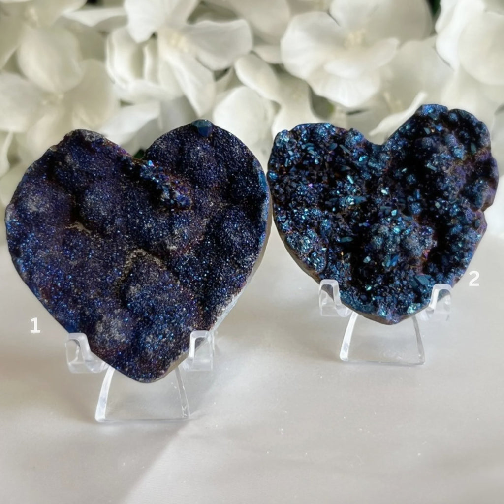 Mystic Blue Titanium Coated Drusy Heart Crystals