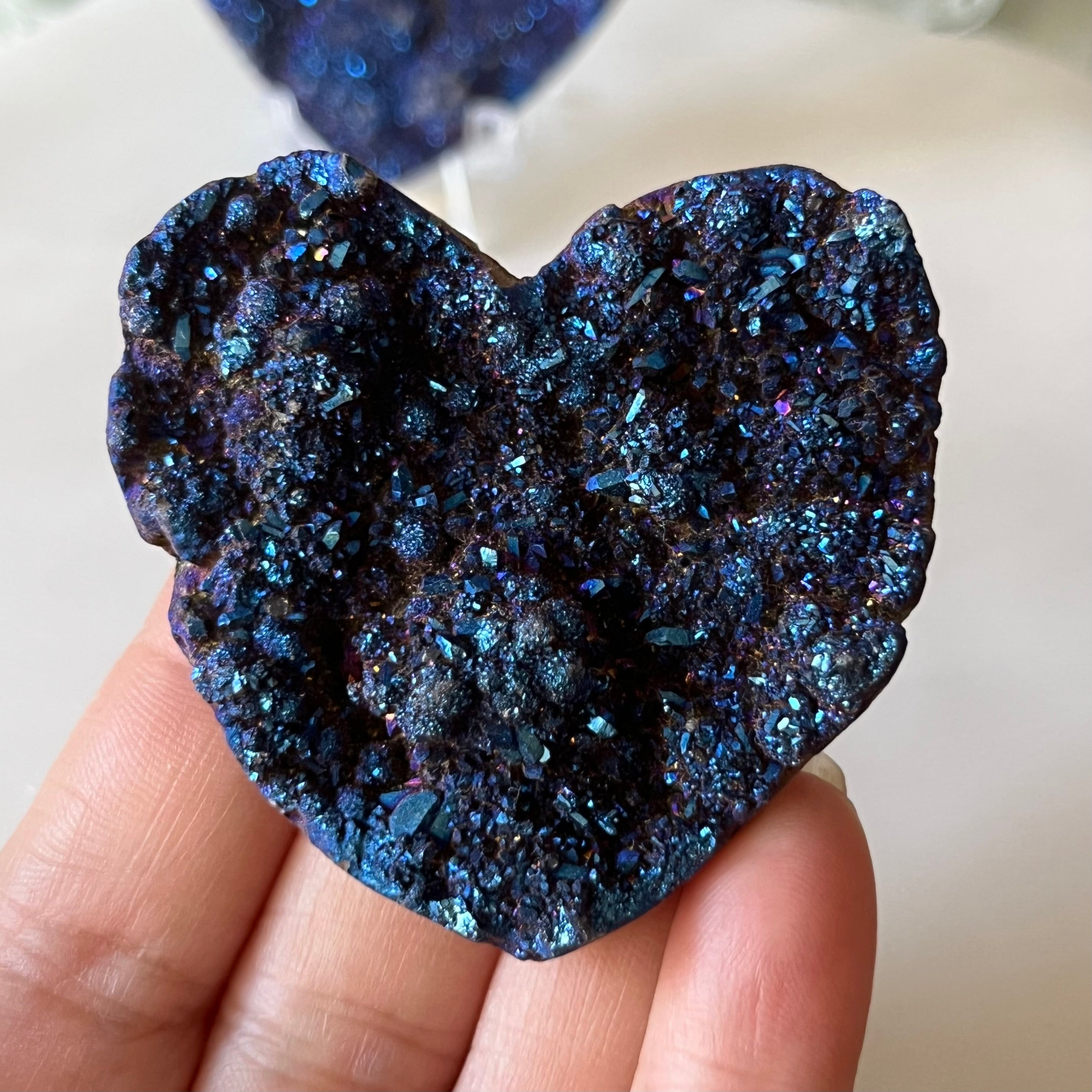 Mystic Blue Titanium Coated Drusy Heart Blue 5.4cm Crystals