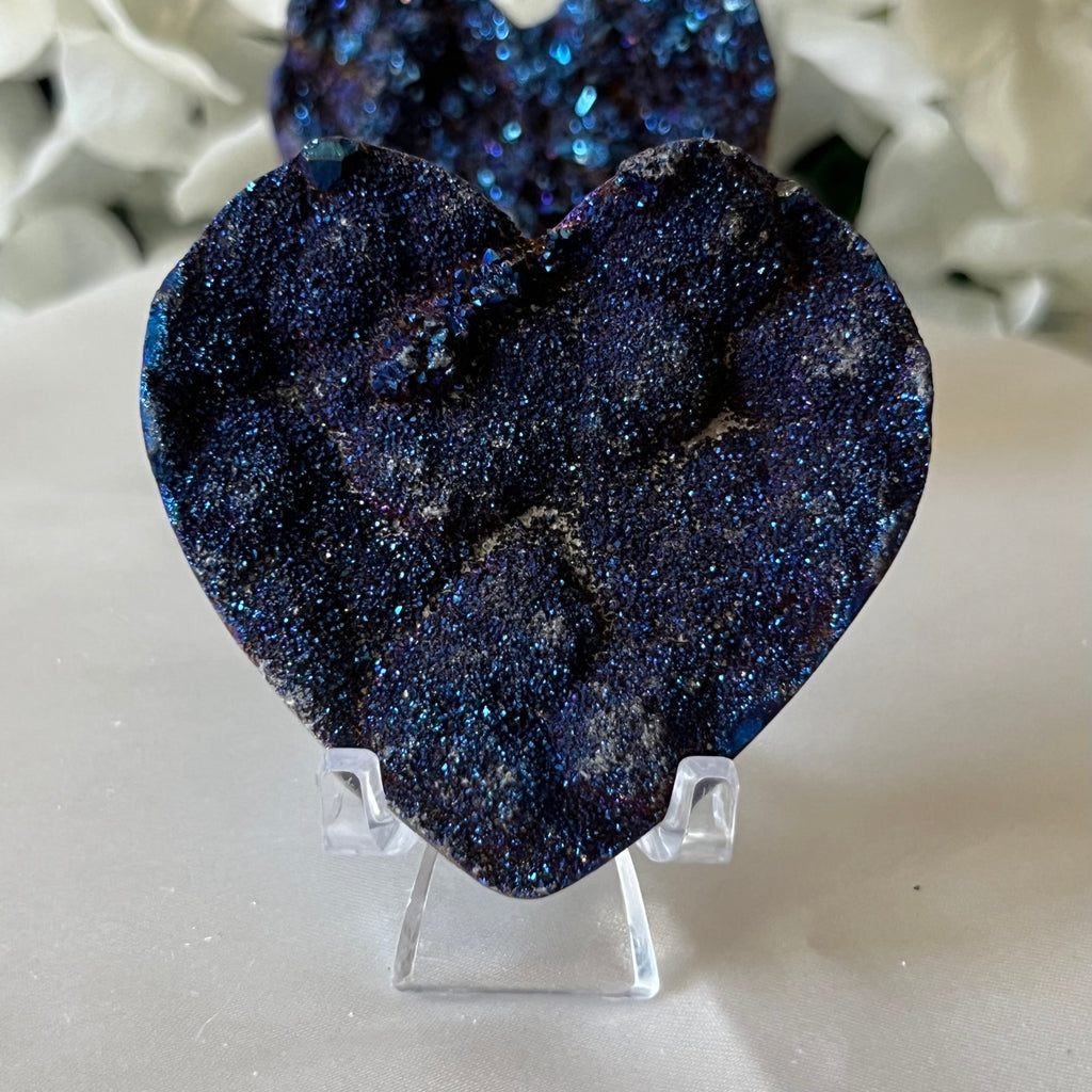 Mystic Blue Titanium Coated Drusy Heart Crystals