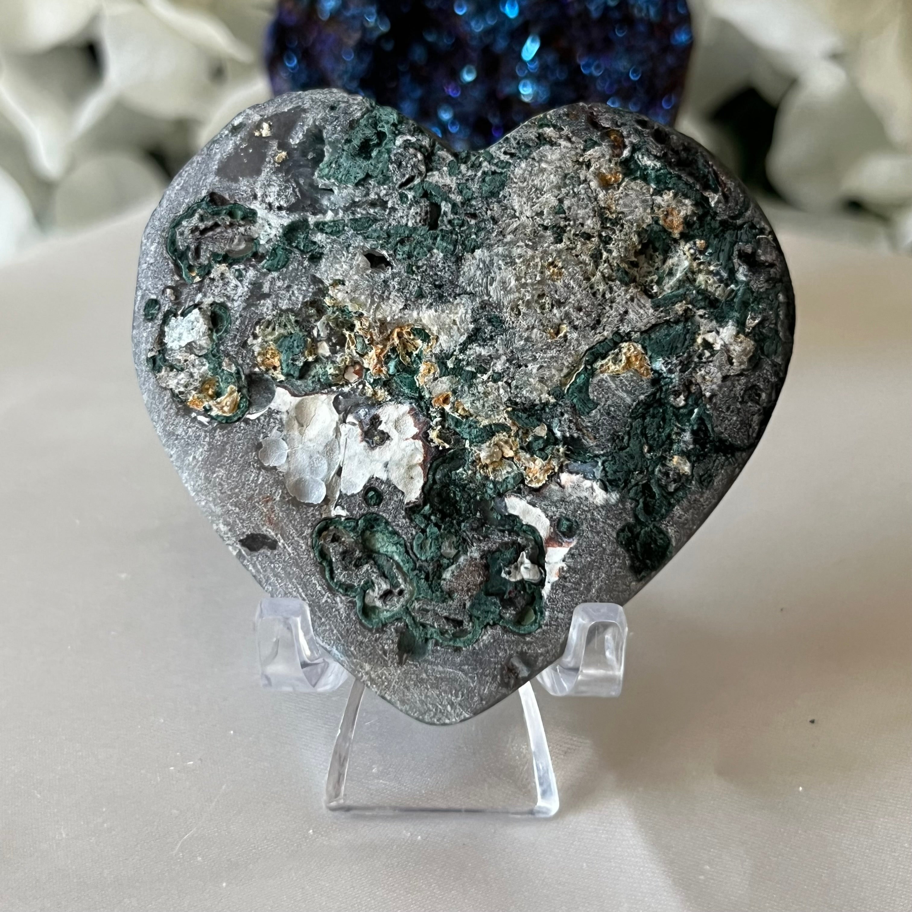 Mystic Blue Titanium Coated Drusy Heart Crystals