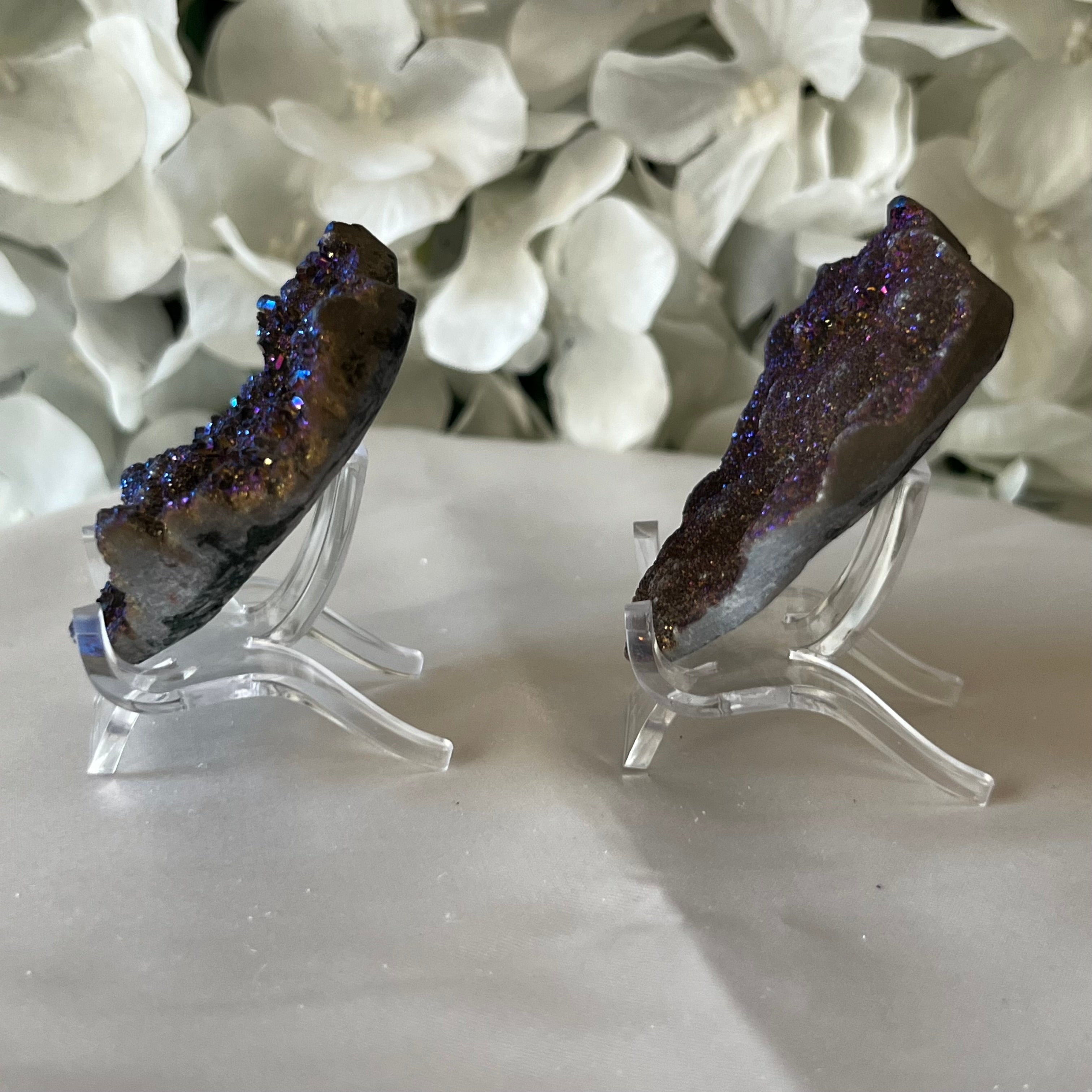 Mystic Blue Titanium Coated Drusy Heart Crystals