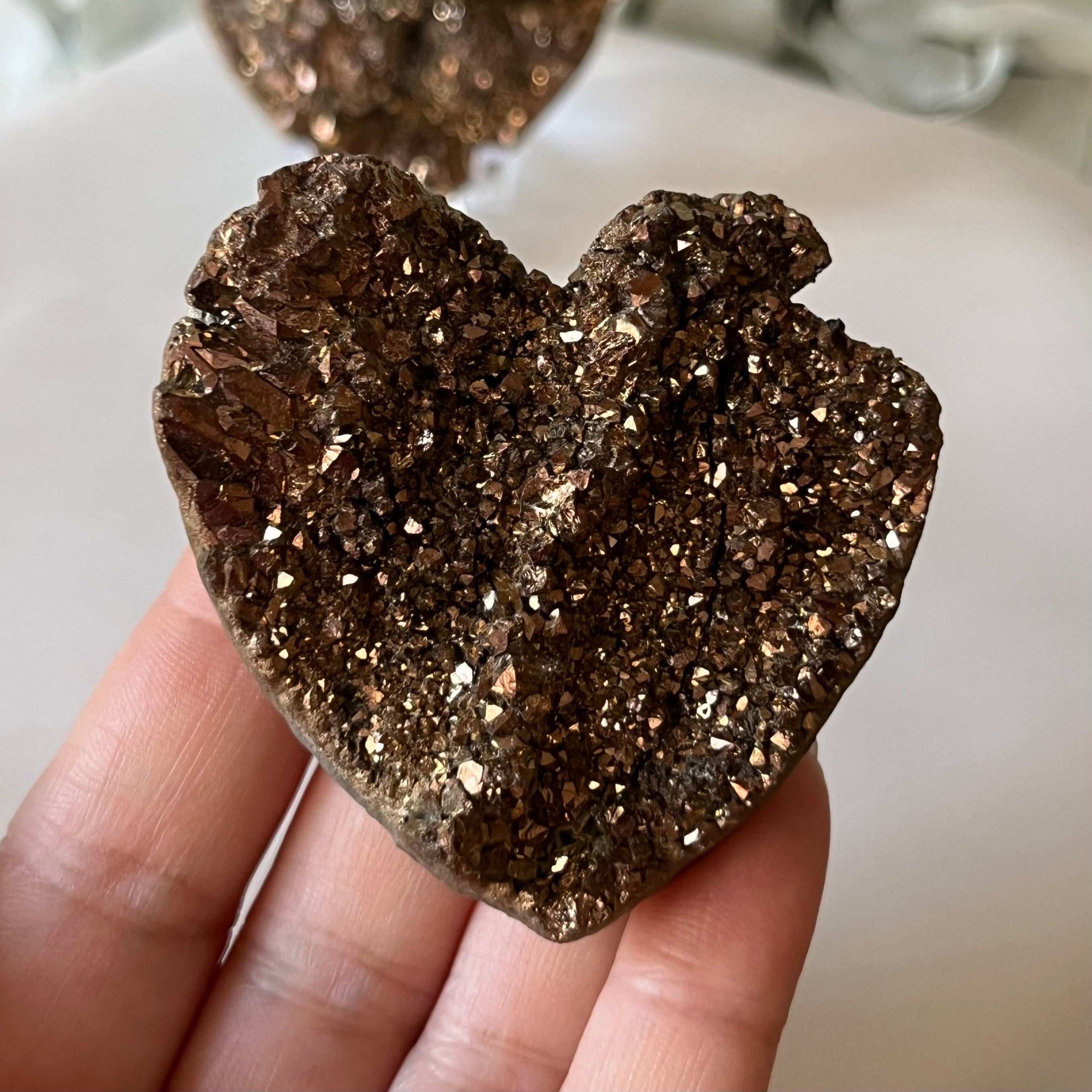 Gold Titanium Coated Drusy Heart 1- Gold 5.6cm Crystals