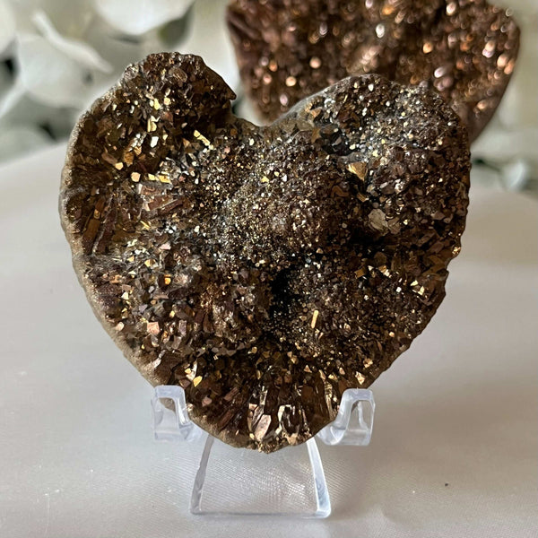 Gold Titanium Coated Drusy Heart Crystals