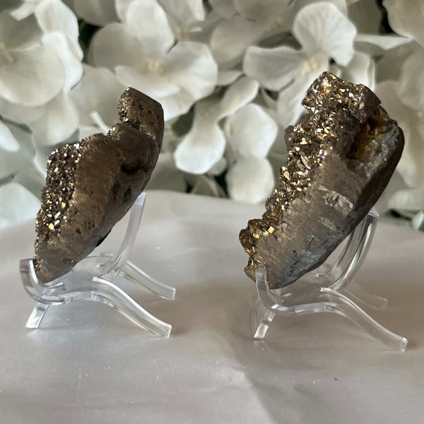 Gold Titanium Coated Drusy Heart Crystals