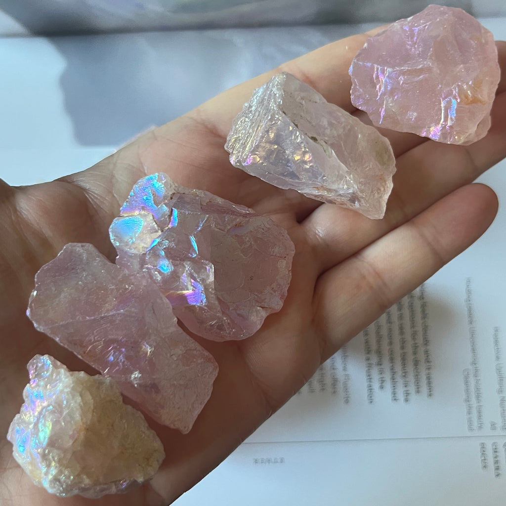 Rough Rose Aura Quartz Chunk - Universal & Unconditional Love Crystals
