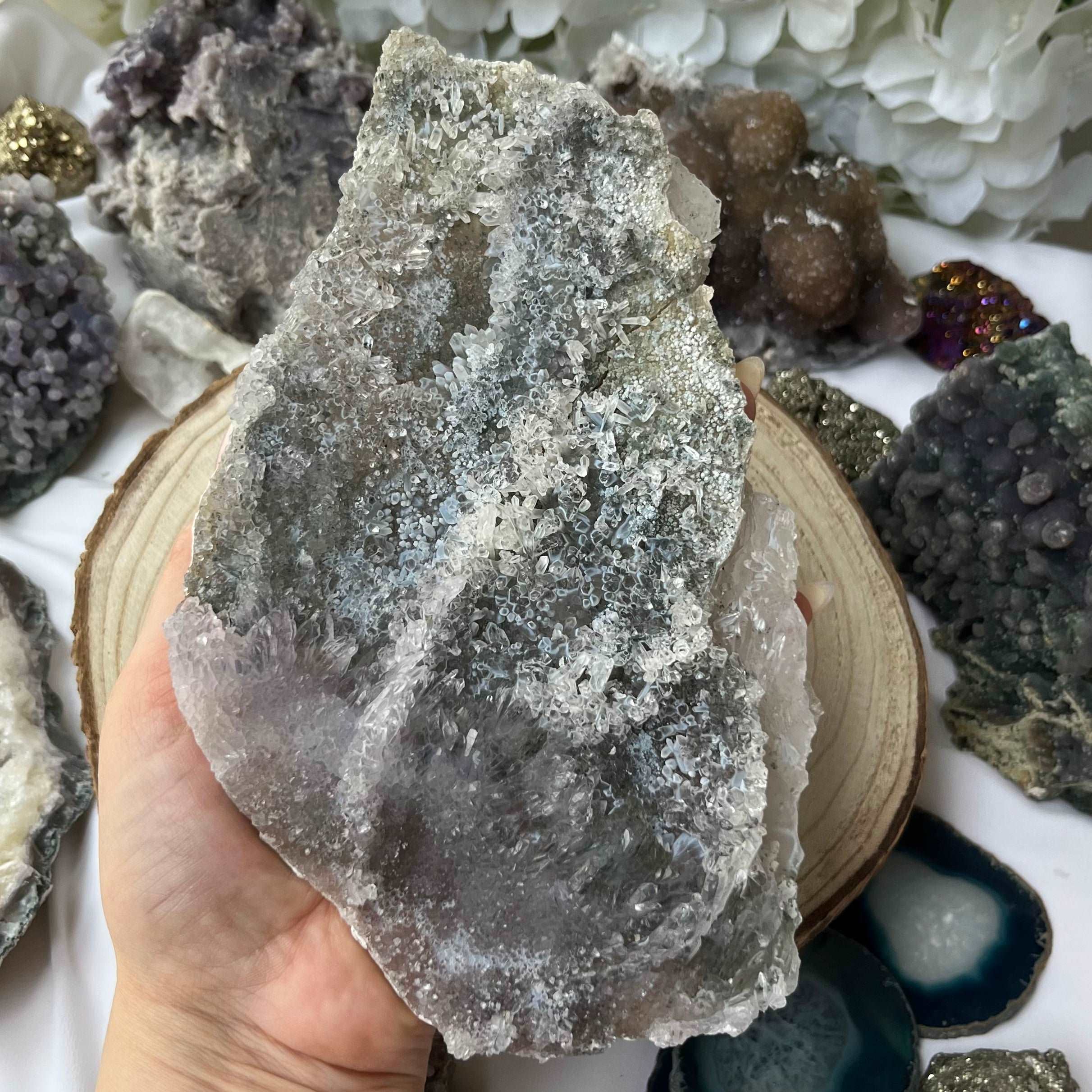 Flower Amethyst Druzy Cluster - Intuition & Spirituality 19.8cm x 12.2cm Crystals