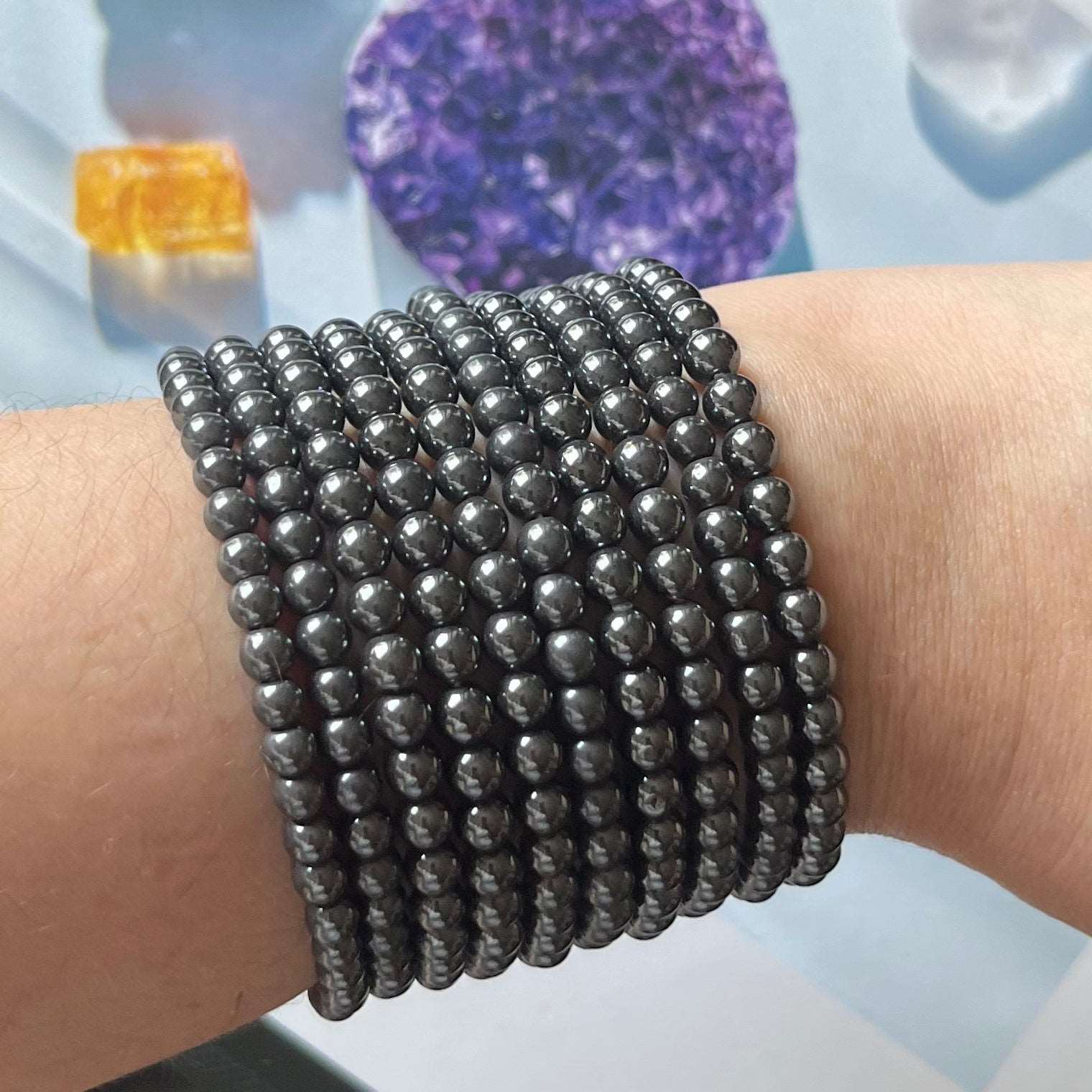 Crystal Bead Bracelets Hematine (4mm) Crystals