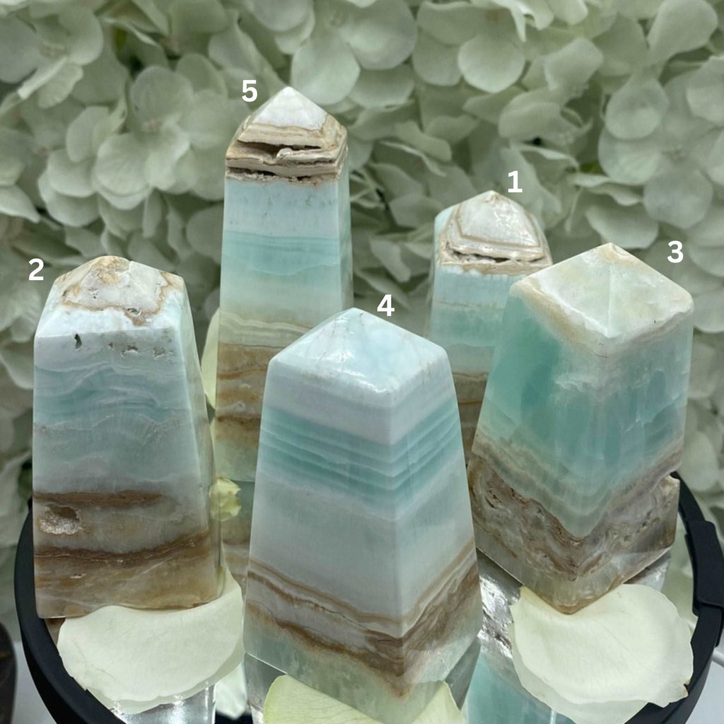 Caribbean Calcite Obelisk - Spiritual Growth & Self-Confidence Crystals