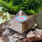 Tiger's Eye Flower Of Life Orgonite Pyramid Crystals