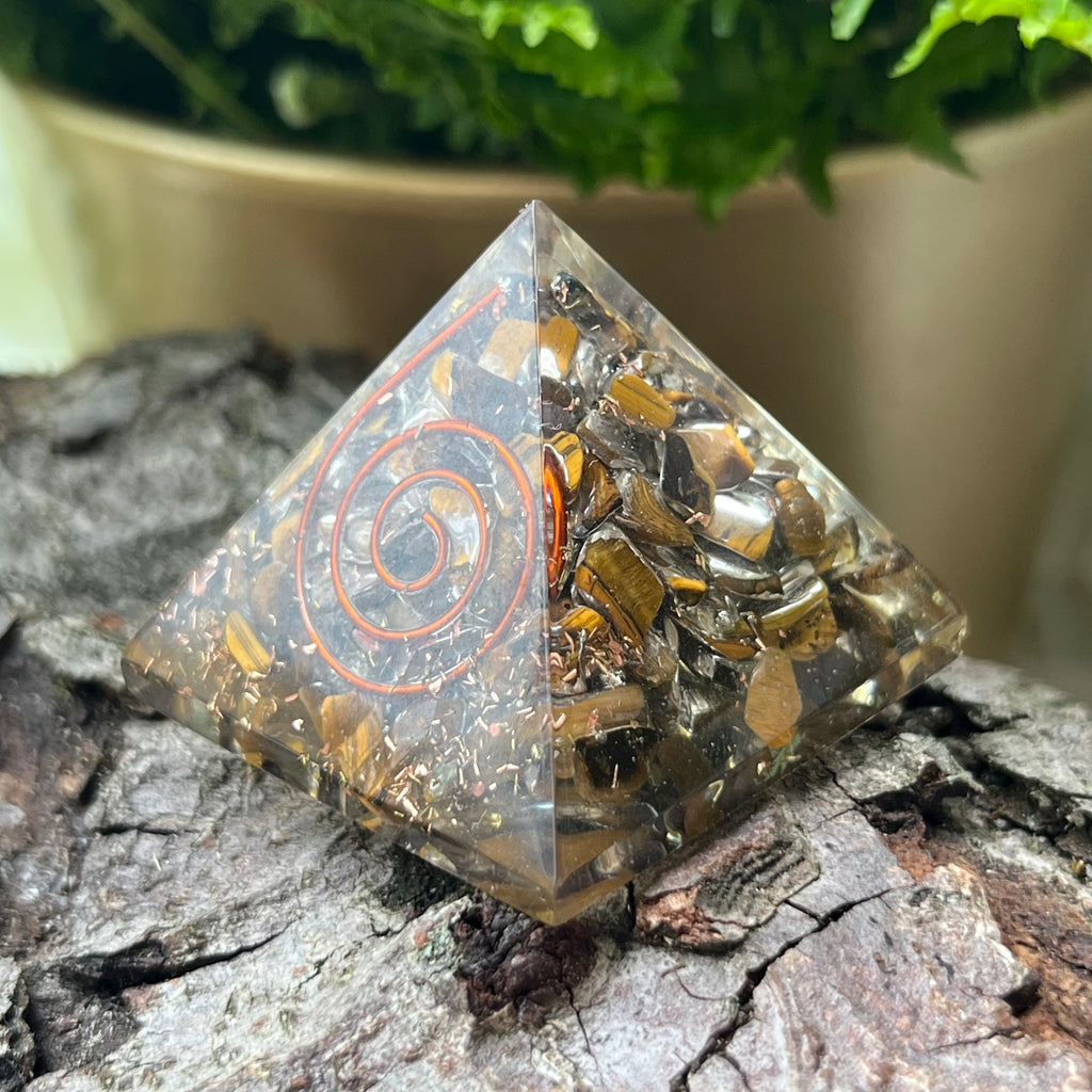 Tiger's Eye Orgonite Pyramid - Courage & Protection Crystals