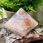 Rose Quartz Flower Of Life Orgonite Pyramid Crystals