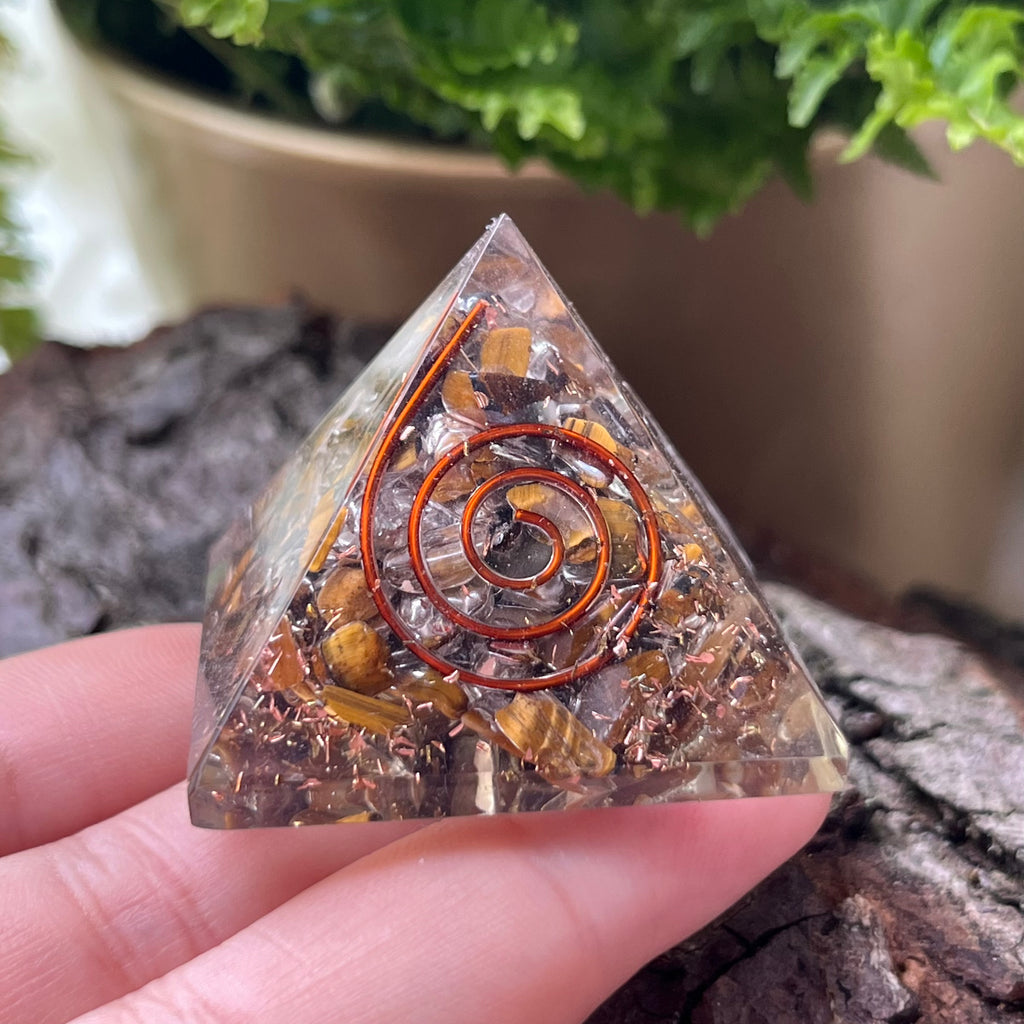 Tiger's Eye Orgonite Pyramid - Courage & Protection Crystals