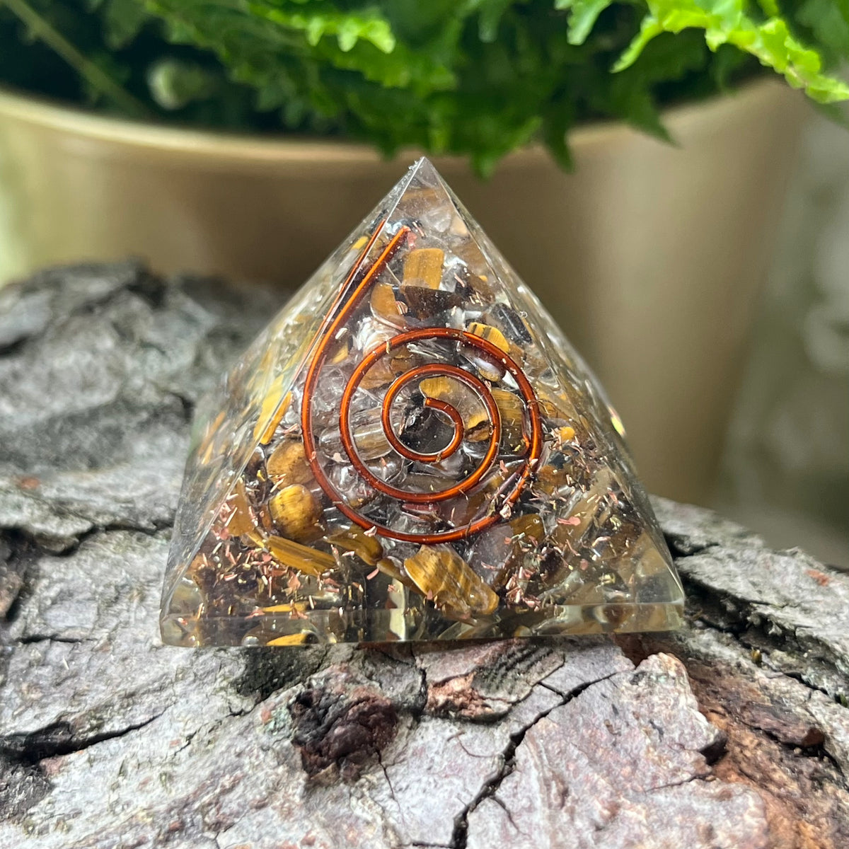 Tiger's Eye Orgonite Pyramid - Courage & Protection 4cm Crystals