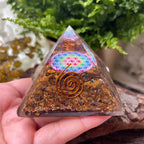 Tiger's Eye Flower Of Life Orgonite Pyramid Crystals