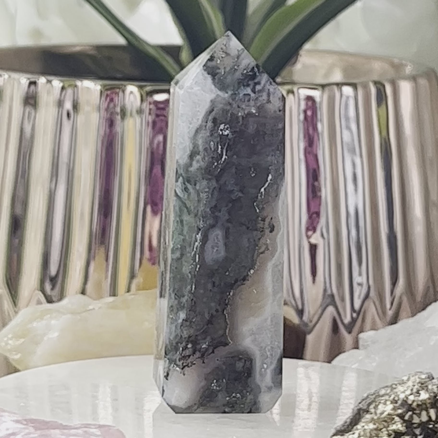 Moss Agate Obelisk- Optimism & Courage