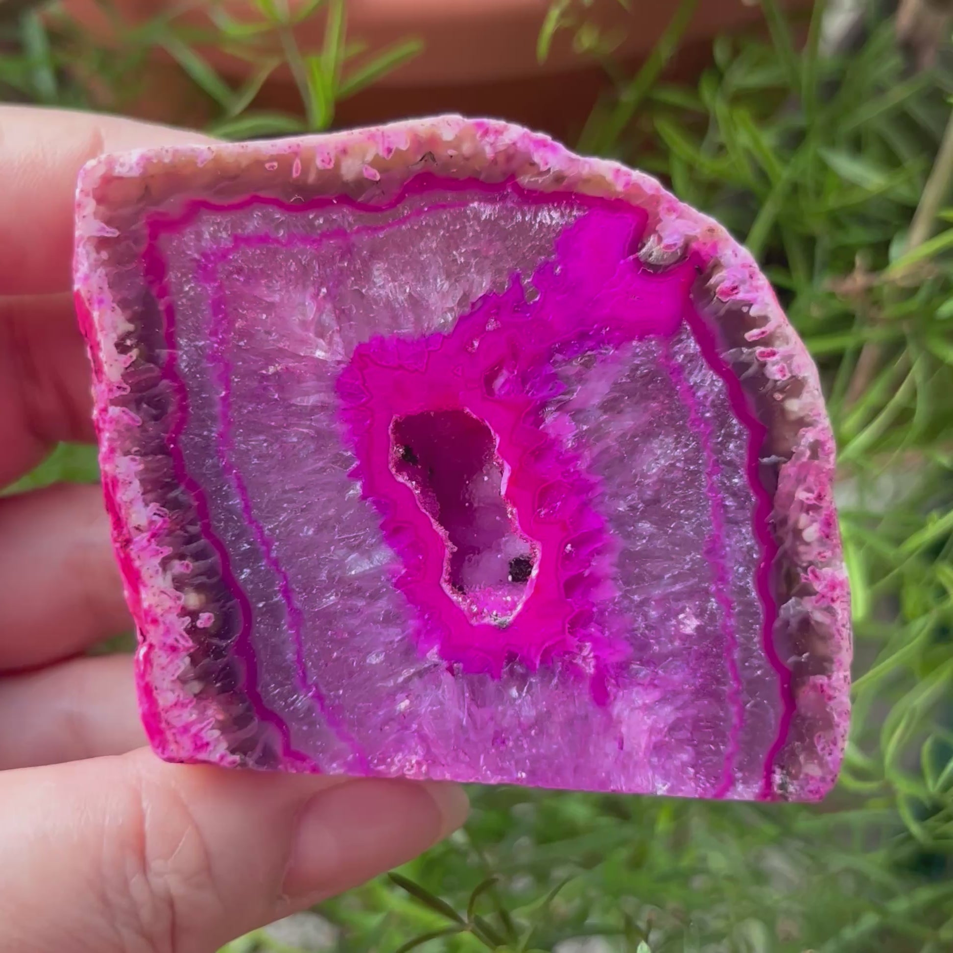 Pink Agate Cut Base Geode - Emotional Balance & Love