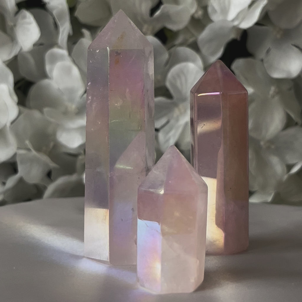 Rose Aura Quartz Polished Point - Universal & Unconditional Love