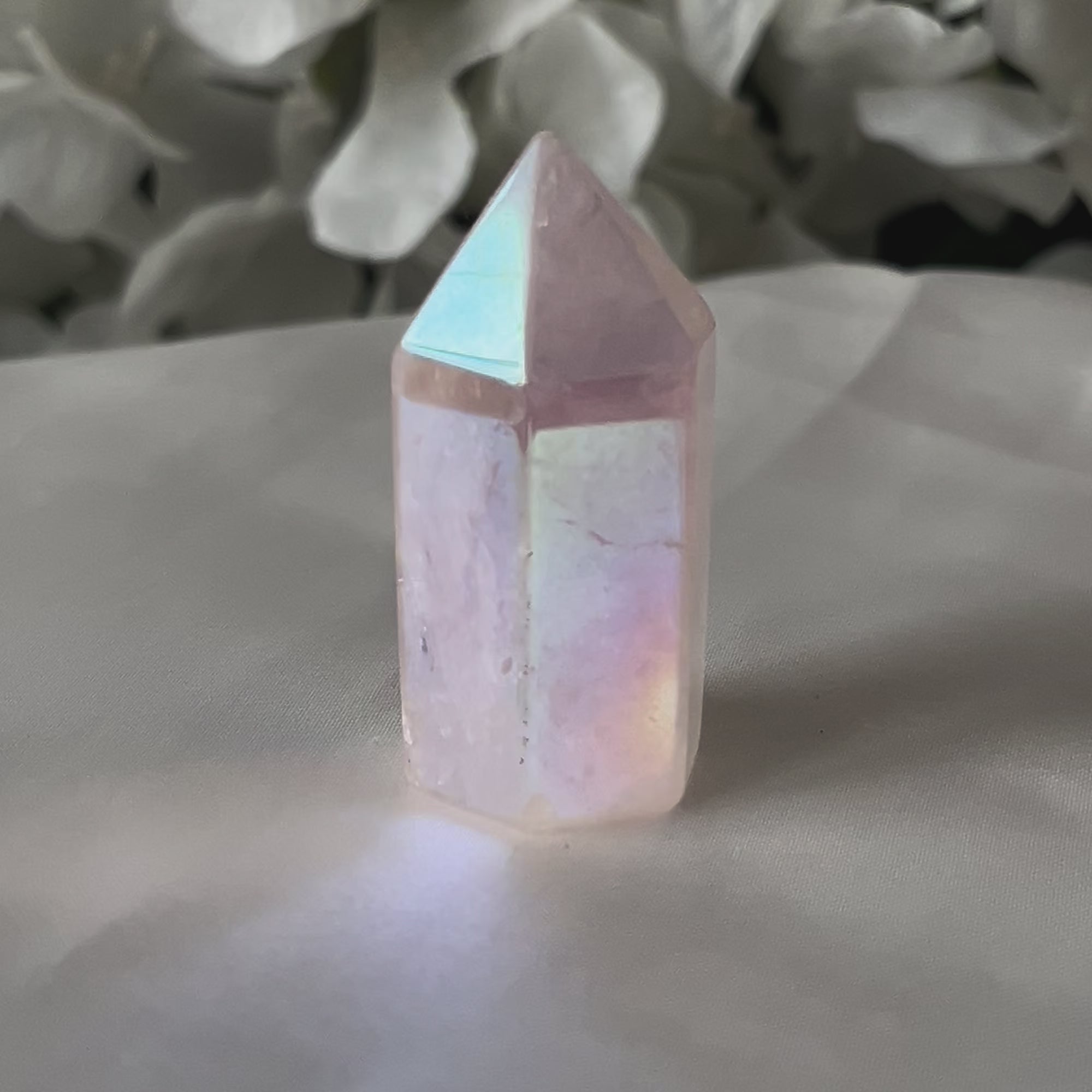 Rose Aura Quartz Polished Point - Universal & Unconditional Love