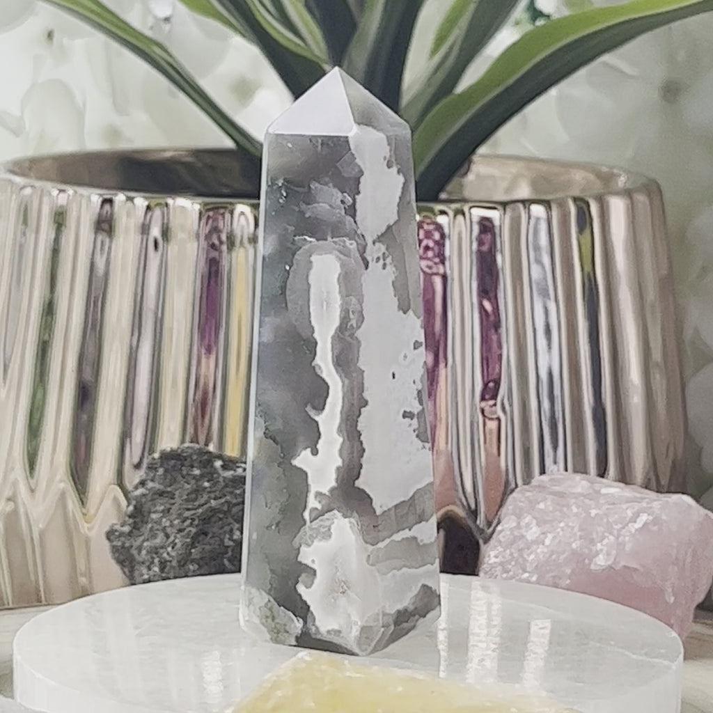 Moss Agate Obelisk- Optimism & Courage
