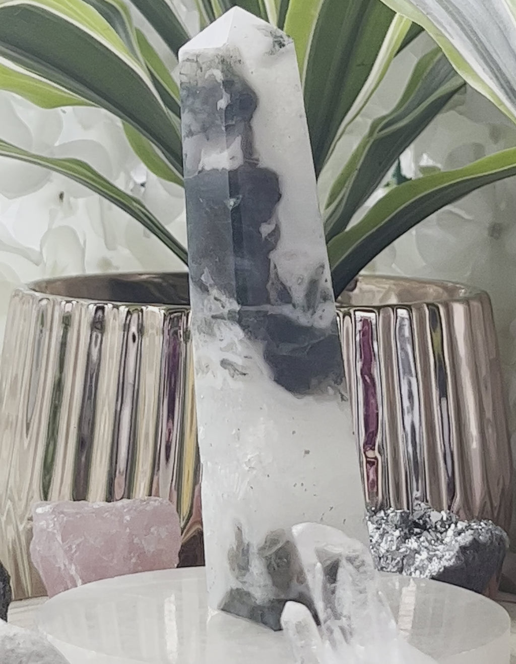 Moss Agate Obelisk- Optimism & Courage