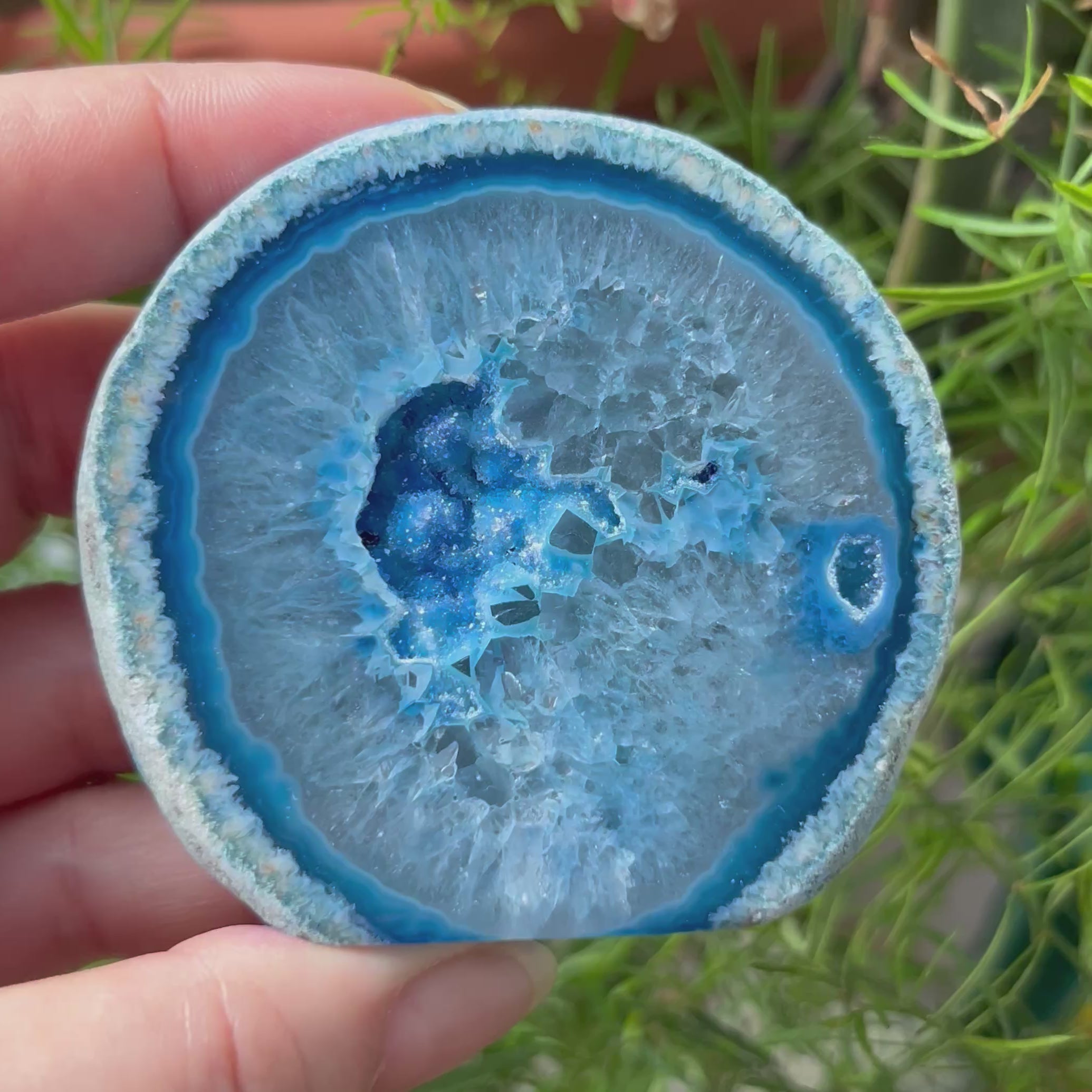 Blue Agate Cut Base Geode - Peace & Happiness