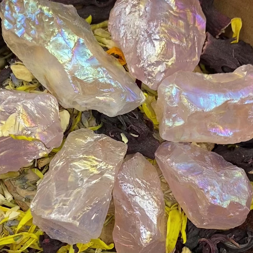 Rough Rose Aura Quartz Chunk - Universal & Unconditional Love