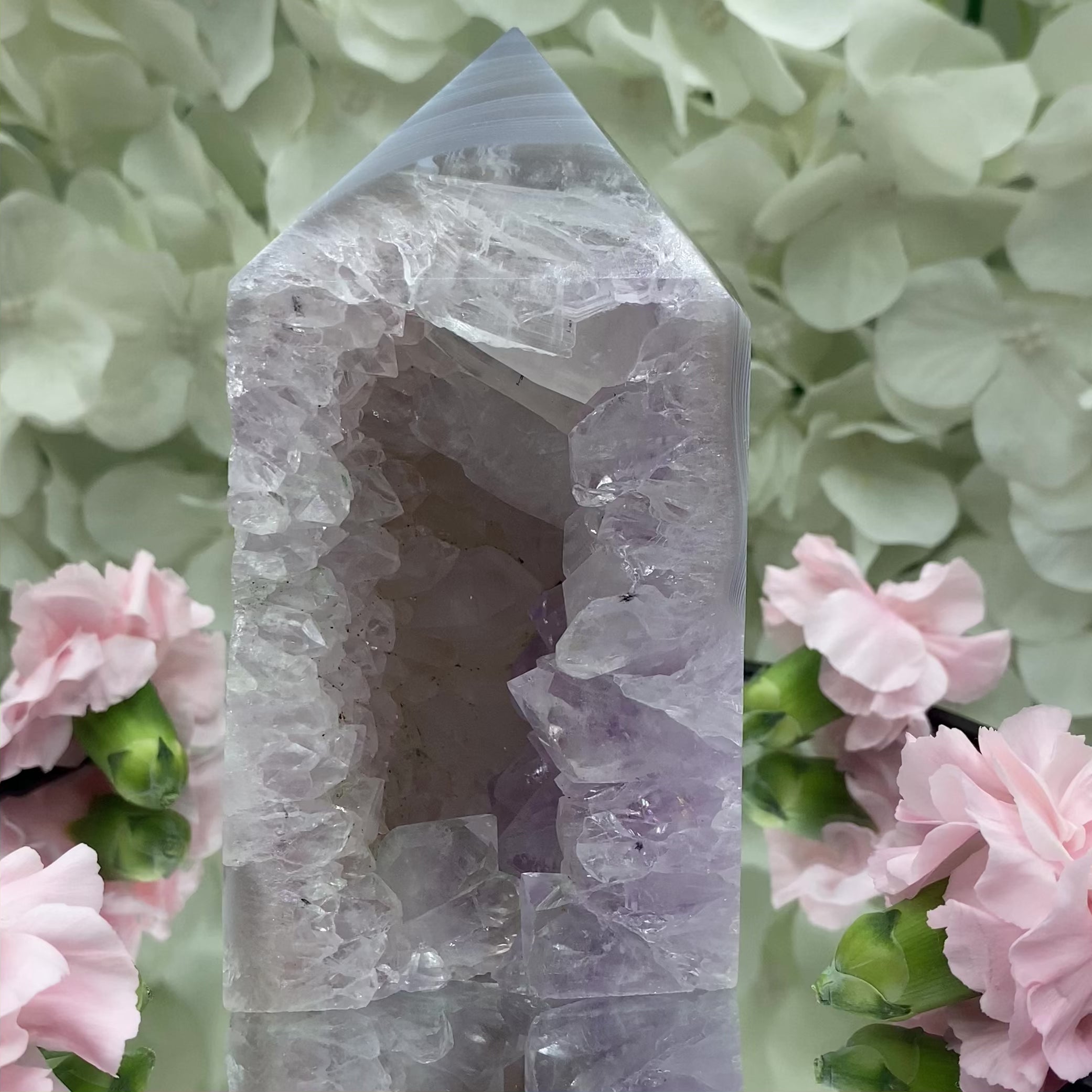 Amethyst in Agate Obelisk Drusy Tower - Balance & Harmony