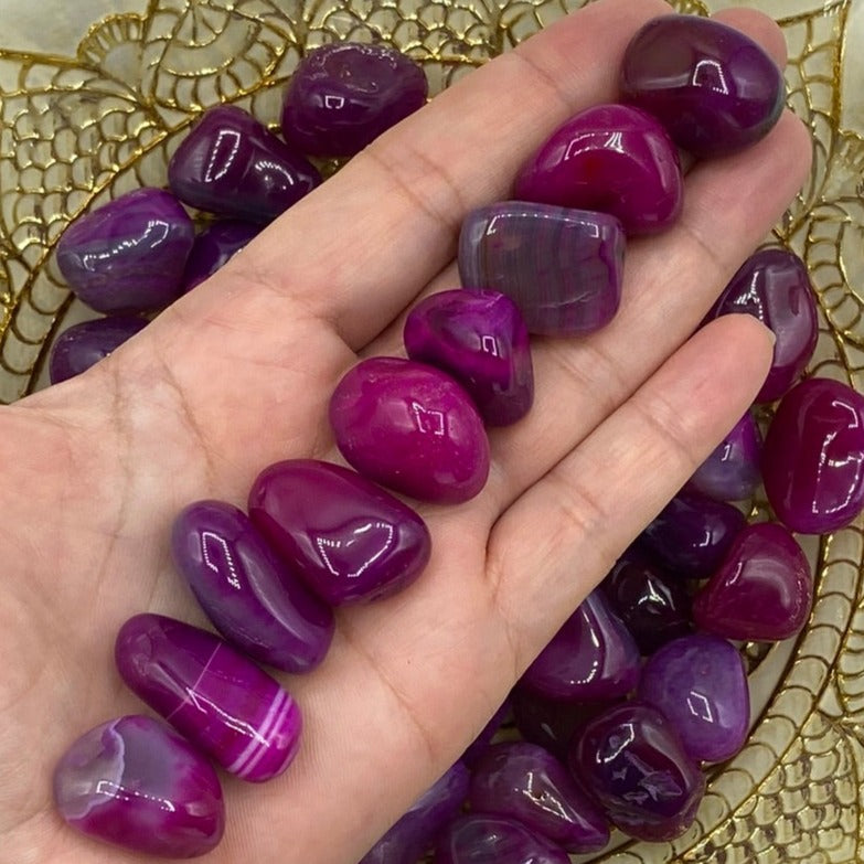 Pink Coloured Agate Tumblestones - Emotional Balance & Love Crystals
