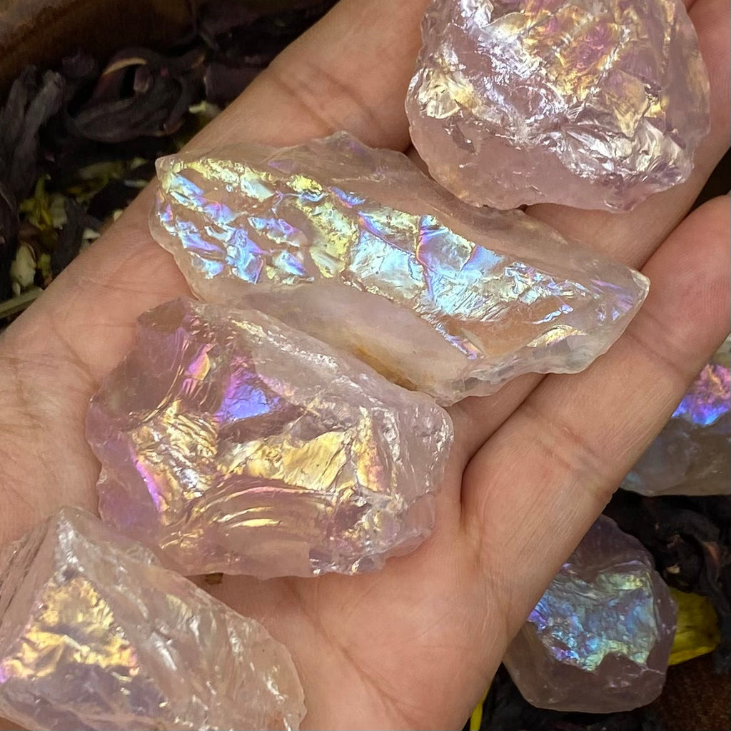Rough Rose Aura Quartz Chunk - Universal & Unconditional Love Crystals